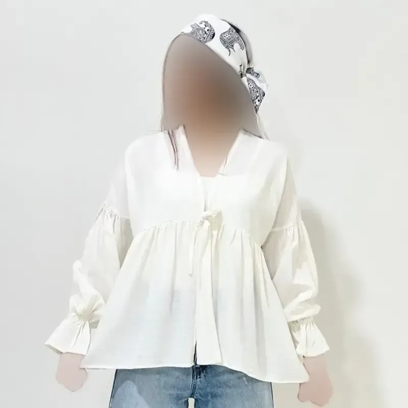 شومیز عروسکی گره ای زنانه جنس لینن فری سایز
