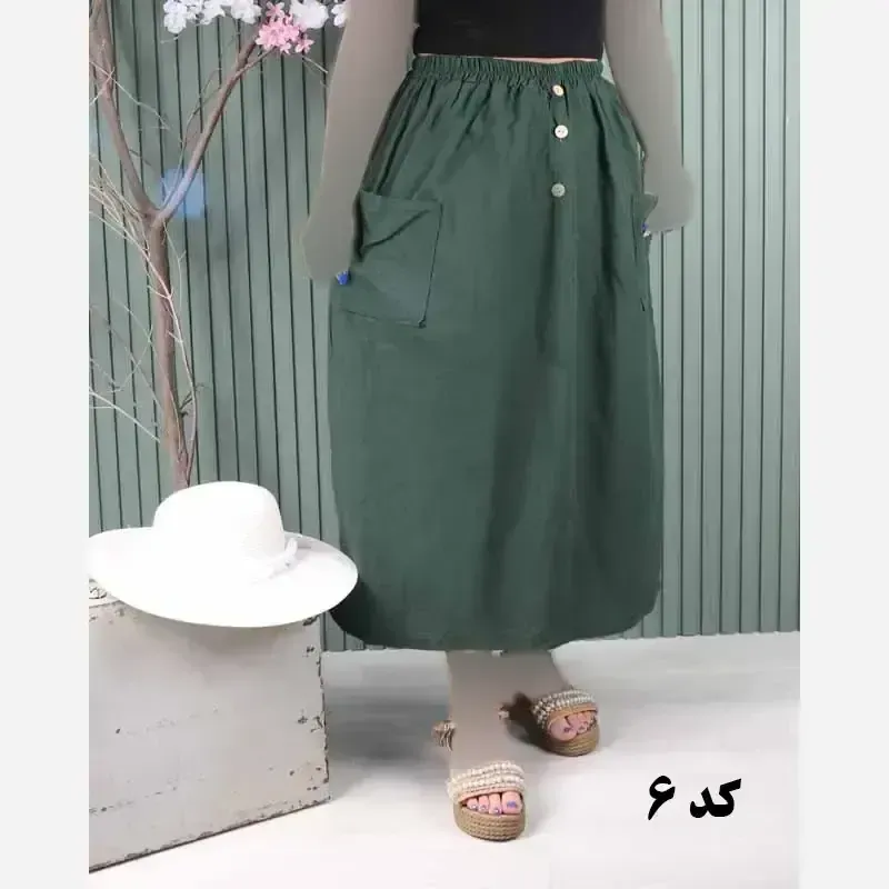 دامن لینن دو جیب فری سایز خنک تابستانی
