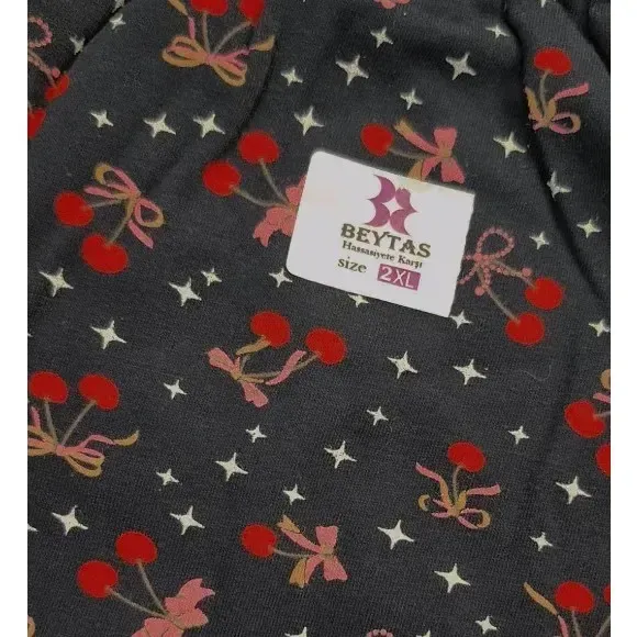 ست تیشرت و شلوار نخی طرح آلبالو برند Beytas سایزبندی XL,2XL,3XL راحتی روزمره