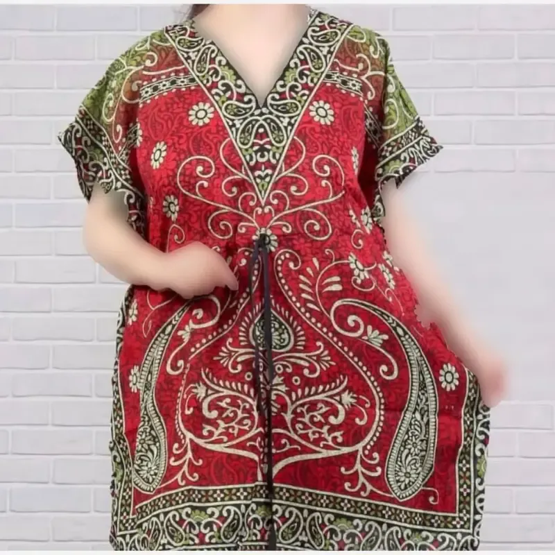 پیراهن طرح سنتی هندی بته جغه فری سایز سیلک هندی زنانه تا سایز 60 شیک و راحت چهارفصل بدون آبرفت و رنگ رفت