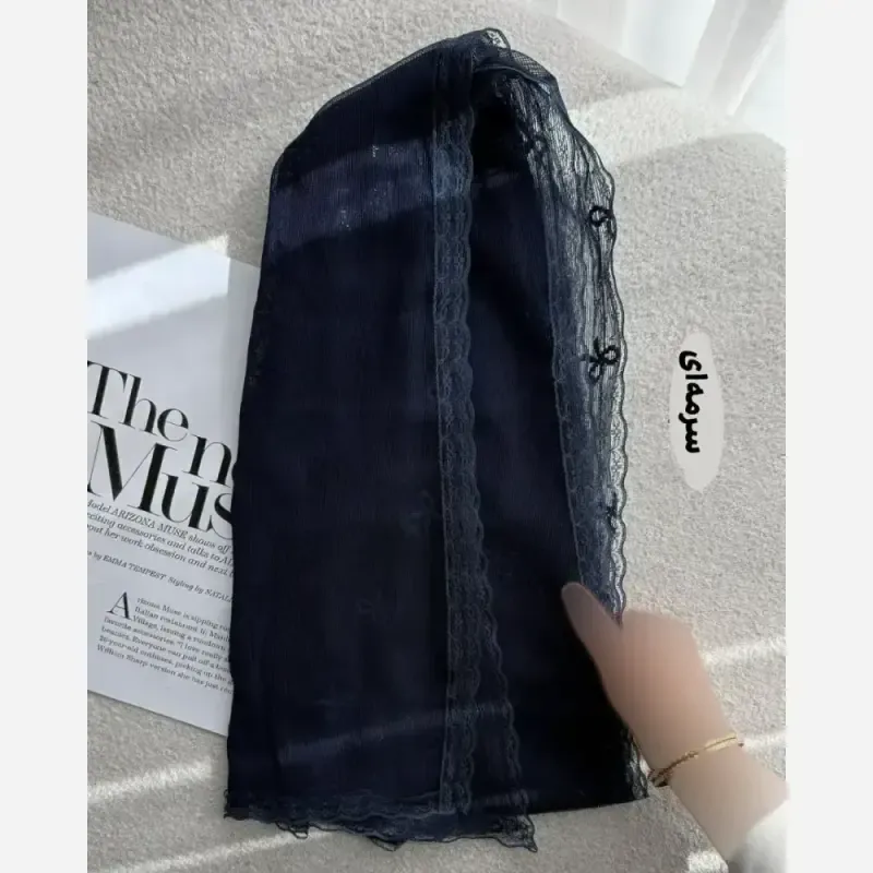 شال توری پاپیونی دور دانتل مناسب استفاده روزمره قواره 185 در 63 سانت