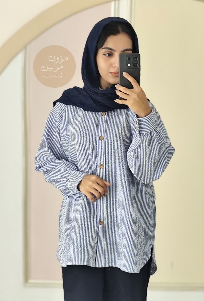 شومیز بیسیک راهراه جنس کریشه پفکی