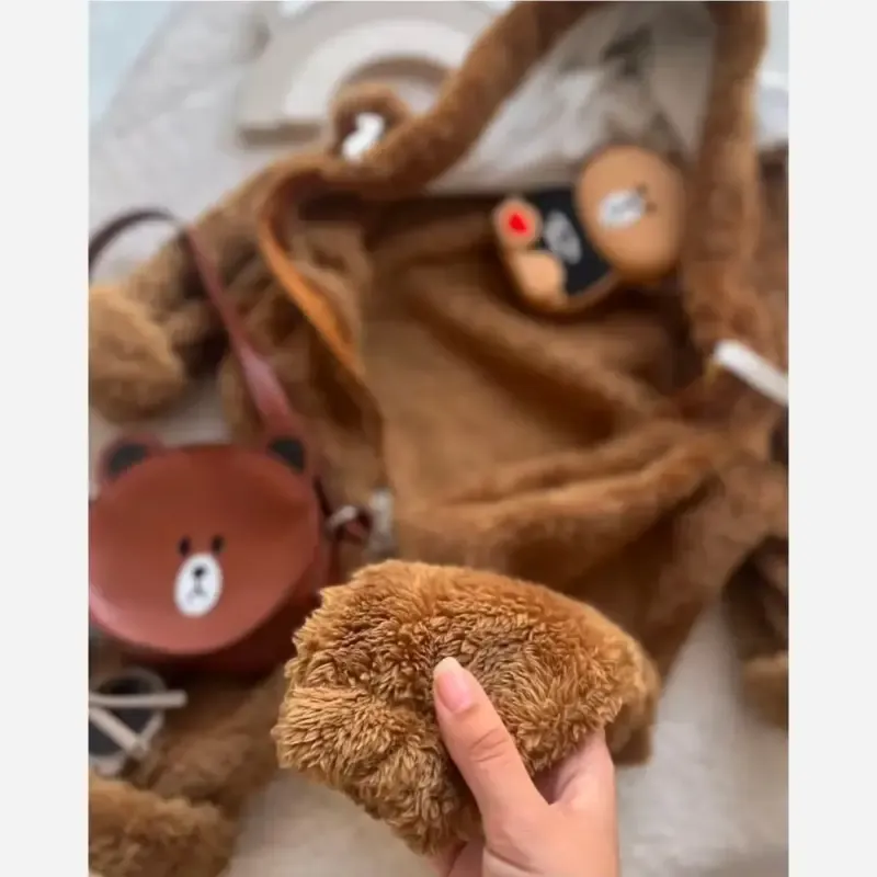 سرهمی خزدار تدی نوزادی مناسب 3 تا 18 ماه دو رنگ شیری و نسکافه ای