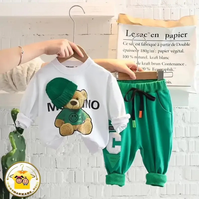 ست بلوز و شلوار دورس بچگانه طرح خرسی مناسب 4 تا 9 سال