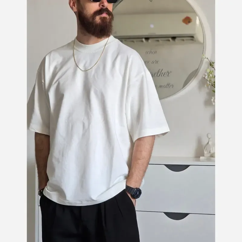 تیشرت باکسی بیسیک پگادور پارچه دورس دو نخ سایز L XL XXL رنگ بندی مداد رنگی