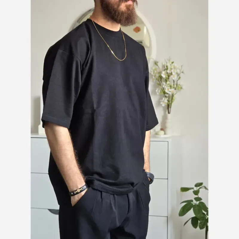 تیشرت باکسی بیسیک پگادور پارچه دورس دو نخ سایز L XL XXL رنگ بندی مداد رنگی