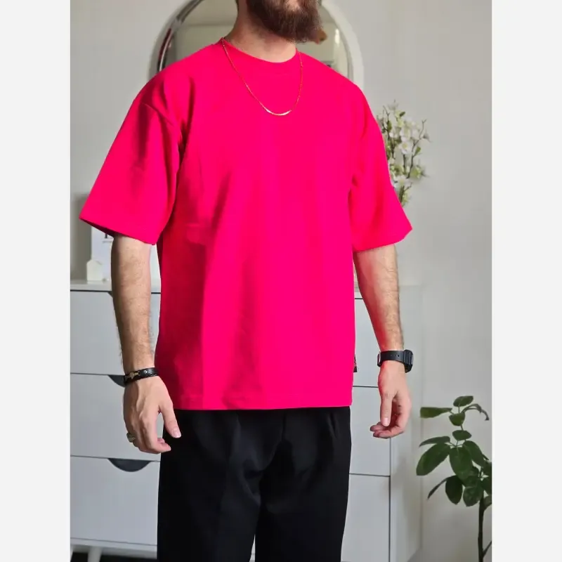 تیشرت باکسی بیسیک پگادور پارچه دورس دو نخ سایز L XL XXL رنگ بندی مداد رنگی
