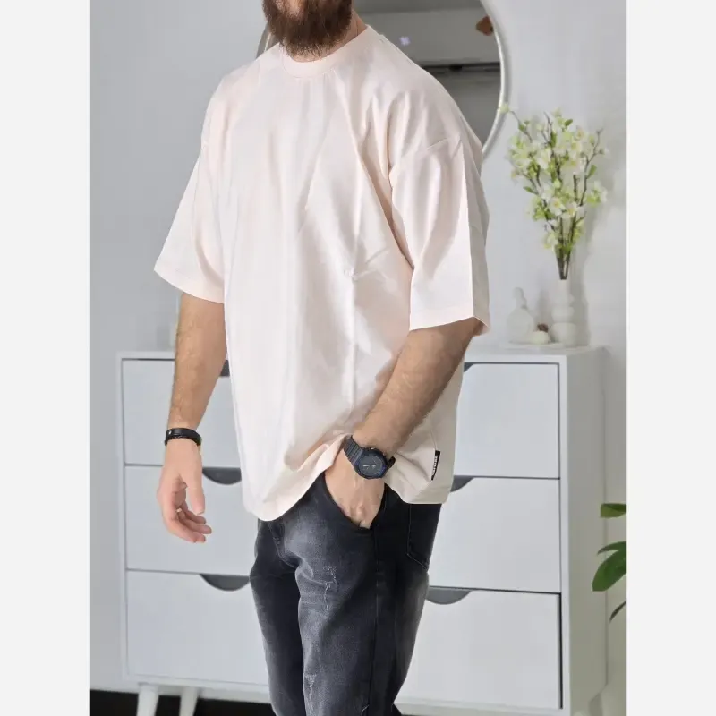 تیشرت باکسی بیسیک پگادور پارچه دورس دو نخ سایز L XL XXL رنگ بندی مداد رنگی