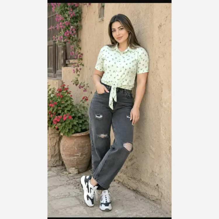 شومیز گره ای چاپی پاپیونی جنس پری صابونی شیشه ای فری سایز