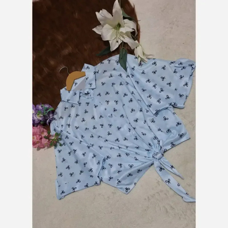 شومیز گره ای چاپی پاپیونی جنس پری صابونی شیشه ای فری سایز
