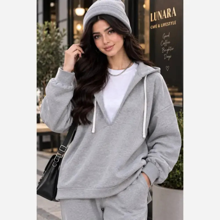 هودی و کراپ پاییزه آریو آلس جنس گلکسی اعلا رنگ طوسی فری سایز