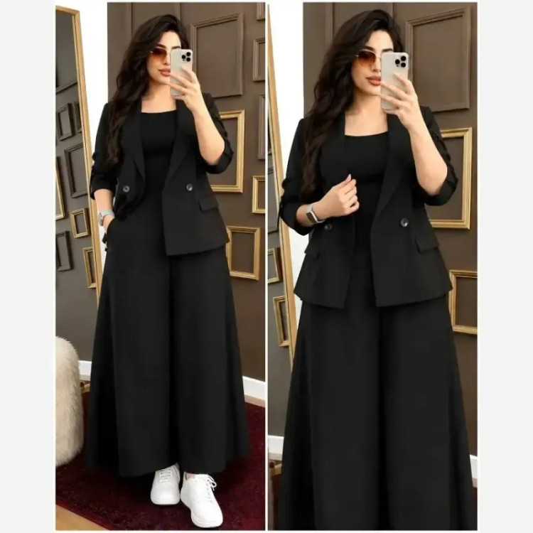ست کت و شلوار پاییزه زنانه سوپر مازراتی رنگ مشکی و دودی فریز سایز 38 تا 46