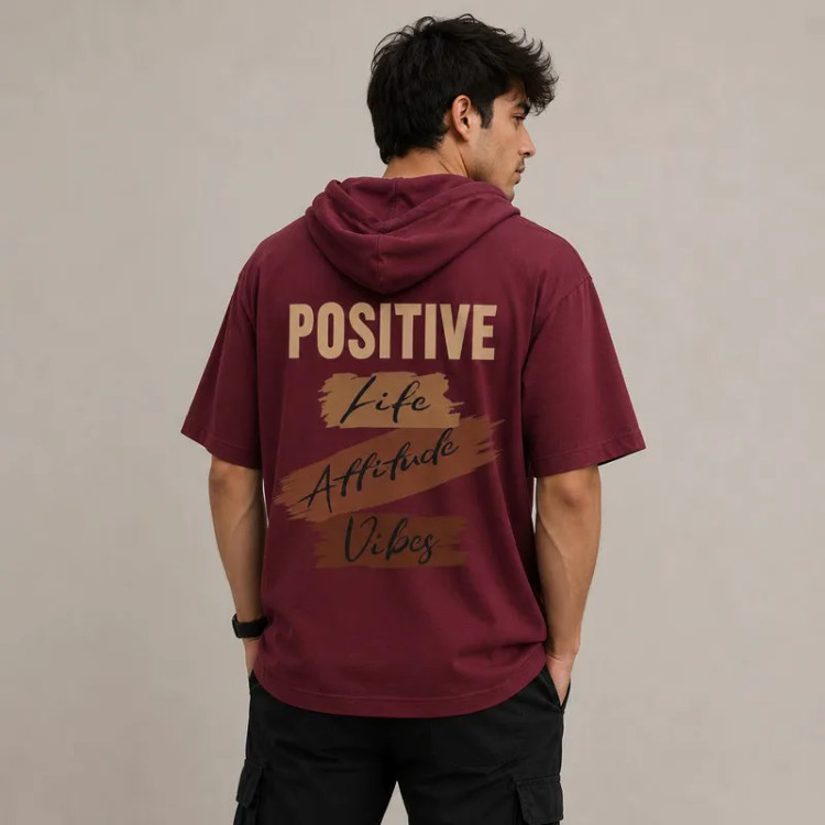تی شرت مردانه کلاه دار پنبه ای طرح حروف مدل positive