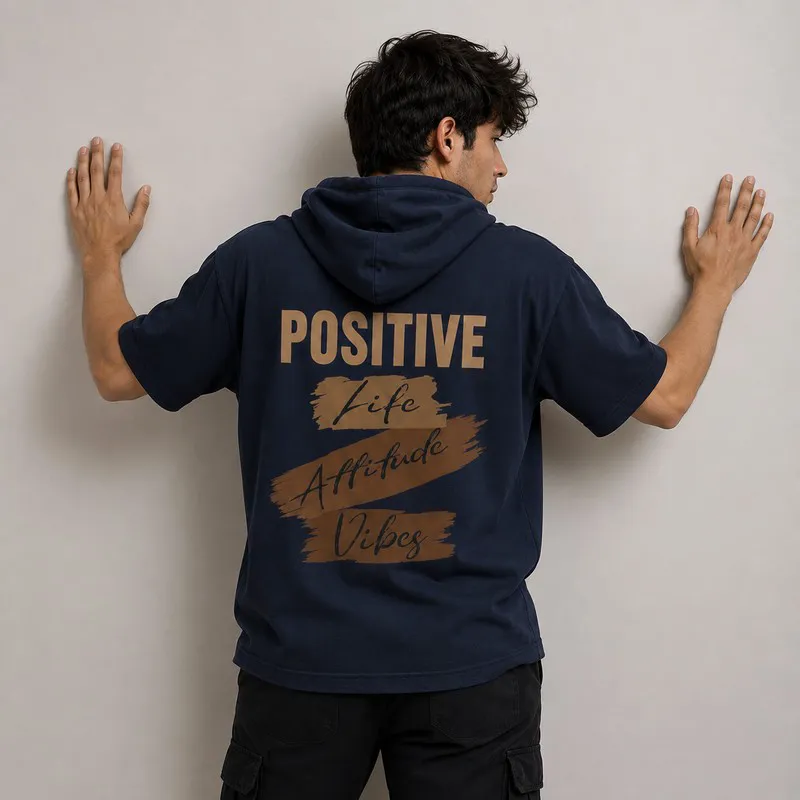 تی شرت مردانه کلاه دار پنبه ای طرح حروف مدل positive