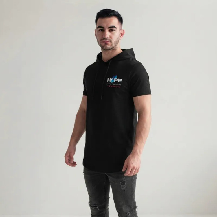 تی شرت مردانه آستین کوتاه الیاف نخی کلاه دار مدل HOPE جین وست