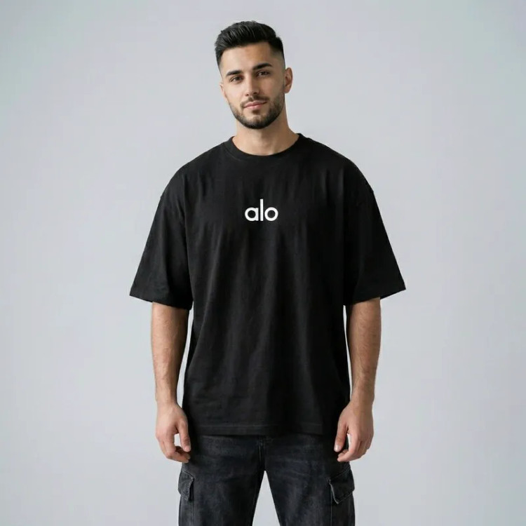 تی شرت اورسایز مردانه یقه گرد آستین سه ربع طرح حروف پنبه یکرو