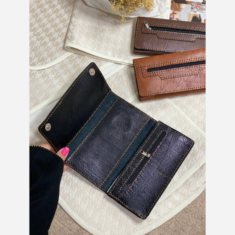 کیف پول و موبایل چرم سه لت مدل عطارد دست دوز چرم خارجی