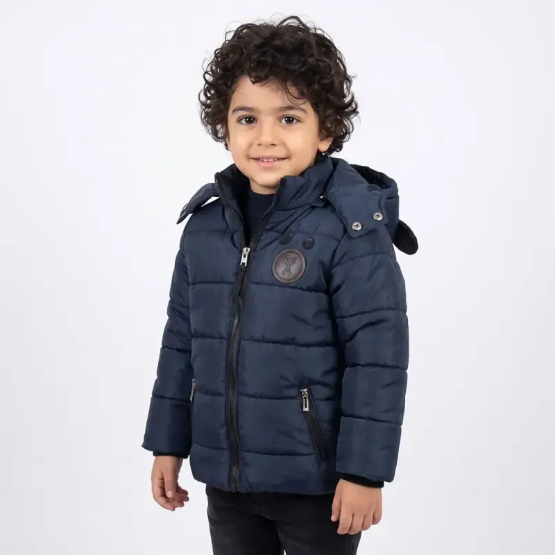 کاپشن پسرانه پشت عروسکی سرمه ای داخل خز کلاه دار