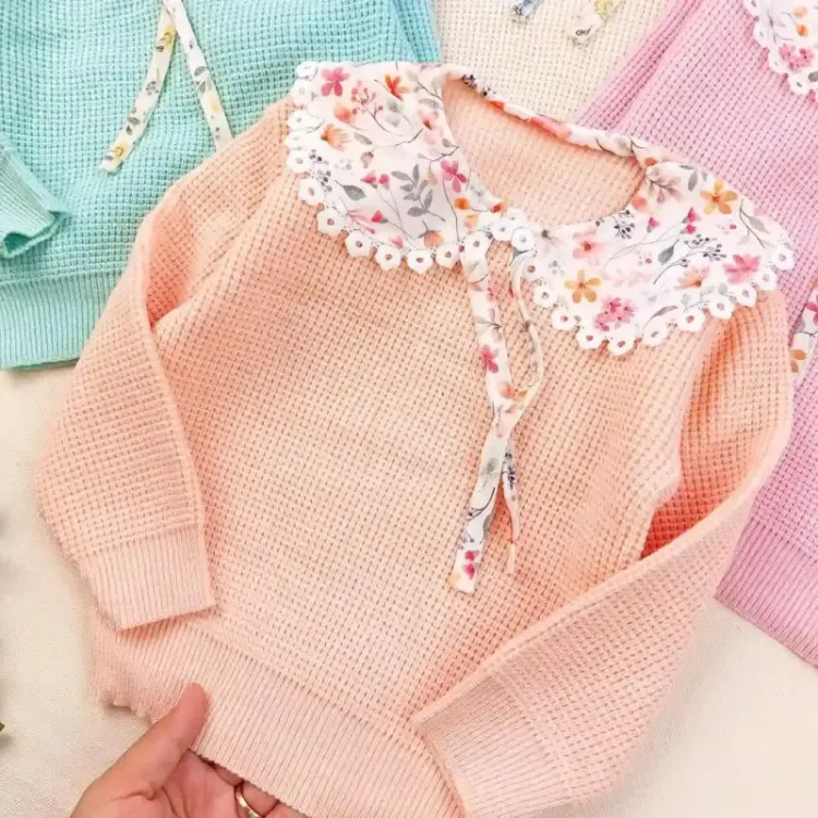 بلوز گپ یقه ب گلدار دخترانه بافت مجلسی