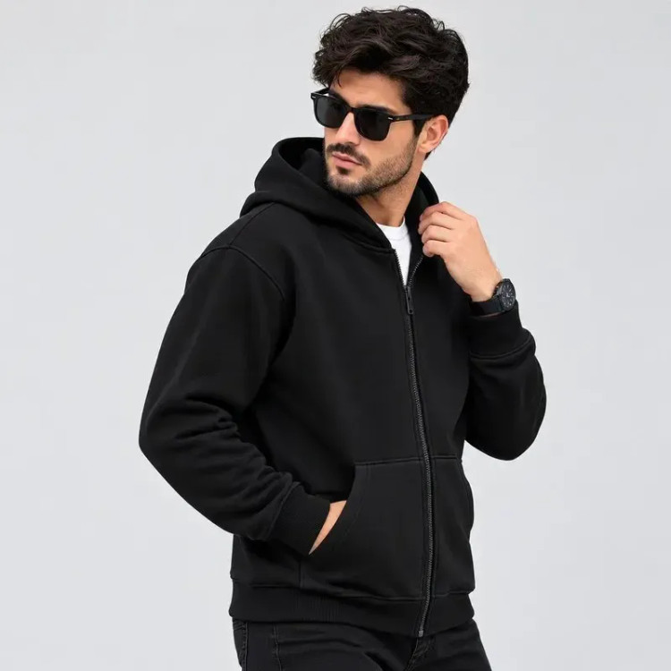 سویشرت کلاه دار مردانه پنبه ای زیپ دار ساده لیما