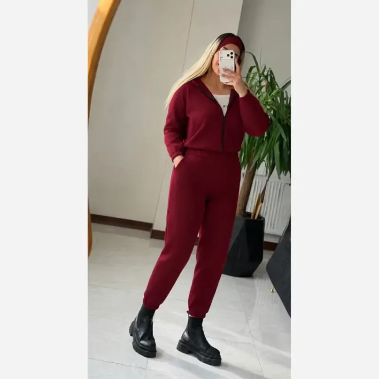 ست سه تیکه سویشرت کراپ و شلوار دورس پنبه تو کرکی مدل انجل سایز 36 تا 46
